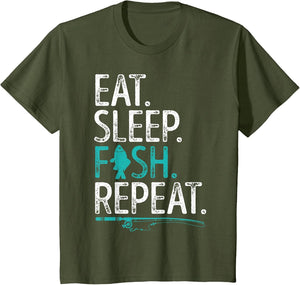 Eat Sleep Fish Repeat T Shirt Men Women Kids Fishing Boys