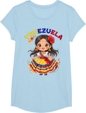 Cute Venezuela Girl Traditional Dress Colorful Art Kids