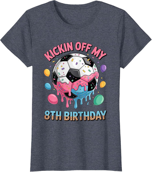 Kids Soccer Birthday Shirt 8 Ice Cream Drip 8th Party Boys