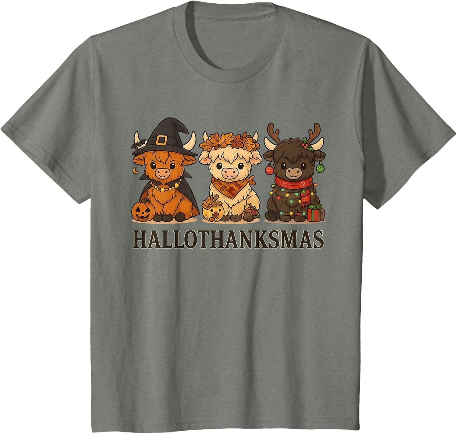 Hallothanksmas Highland Cow Trio Halloween Thanksgiving