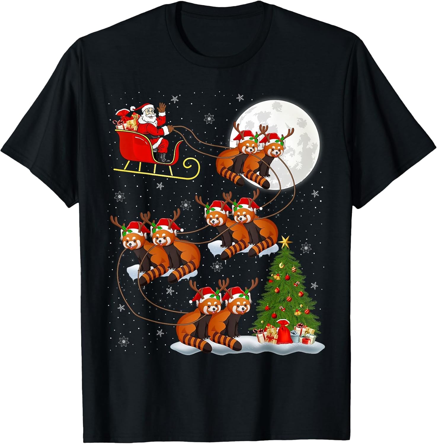 Funny Xmas Lighting Tree Santa Riding Red Panda Christmas
