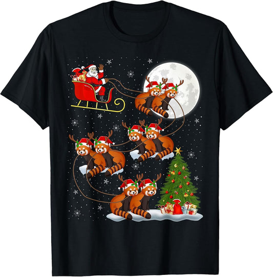 Funny Xmas Lighting Tree Santa Riding Red Panda Christmas