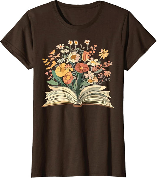 Women Book Lover Wildflowers Cottagecore Boho Flowers Book