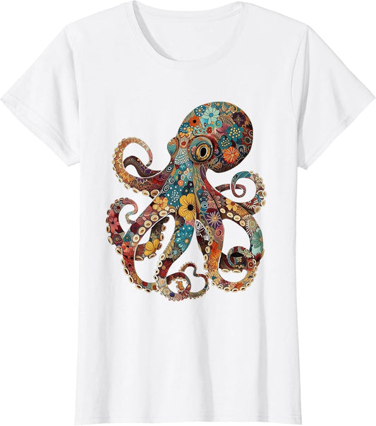 Octopus Floral Vintage Flowers Squid Kraken Scuba Diving