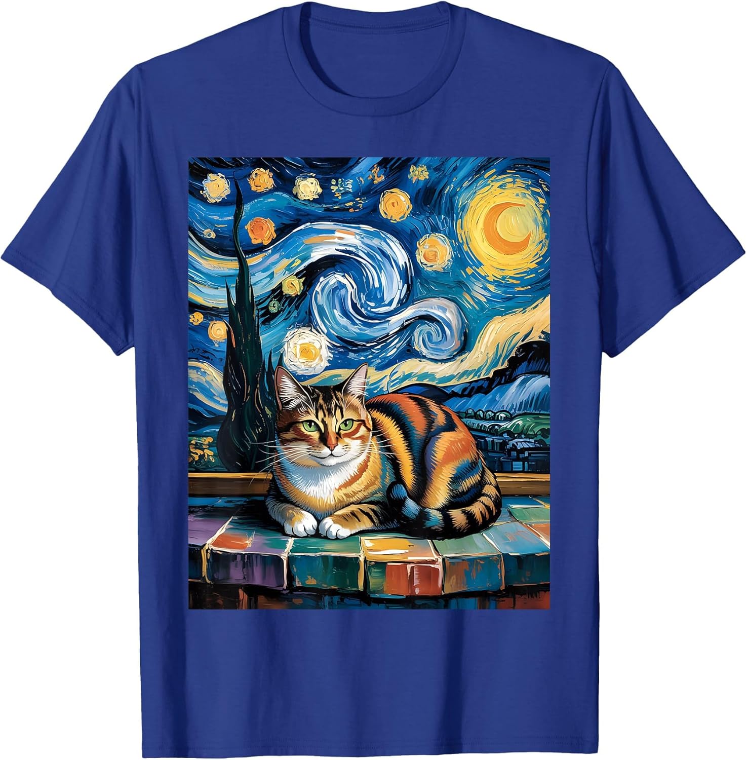 Cat Starry Night Graphic Art Cat Lover Van Gogh Painting Cat