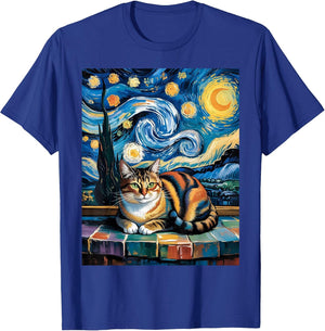Cat Starry Night Graphic Art Cat Lover Van Gogh Painting Cat