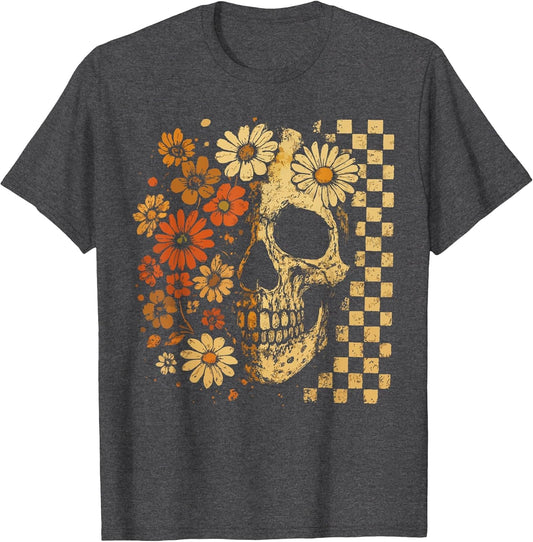 Floral Skull Grunge Retro Aesthetic Design