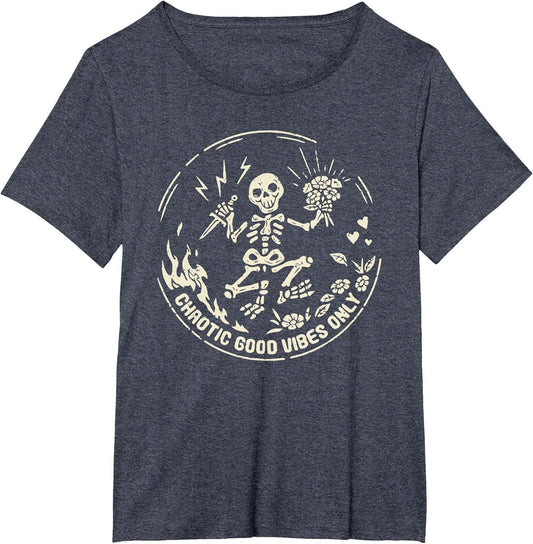 Retro Chaotic Good Vibes only Skeleton Funny,Skeleton