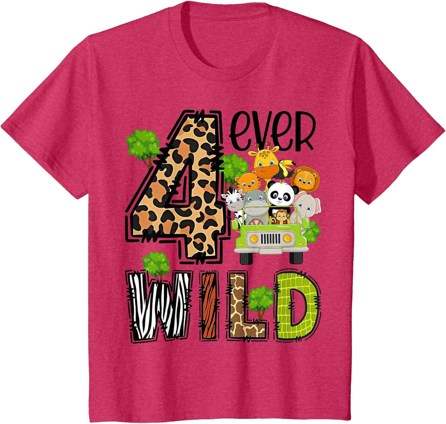 Kids Four Ever Wild 4 Year Old 4th Birthday Young Safari Zoo Bday