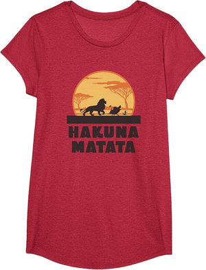 Disney The Lion King Hakuna Matata Crew Sideview Silhouettes , Girls, Red Heather, X-Small