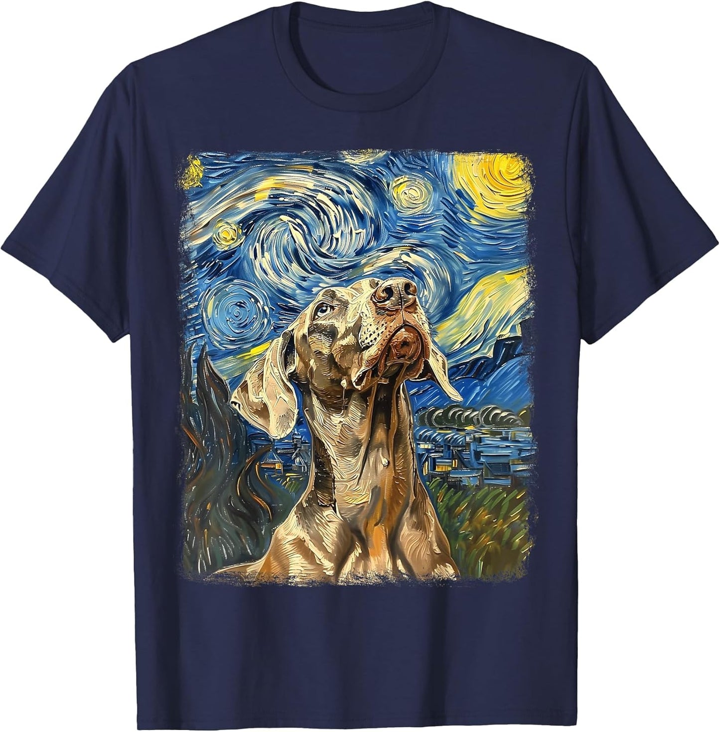 Weimaraner Dog Starry Night Painting