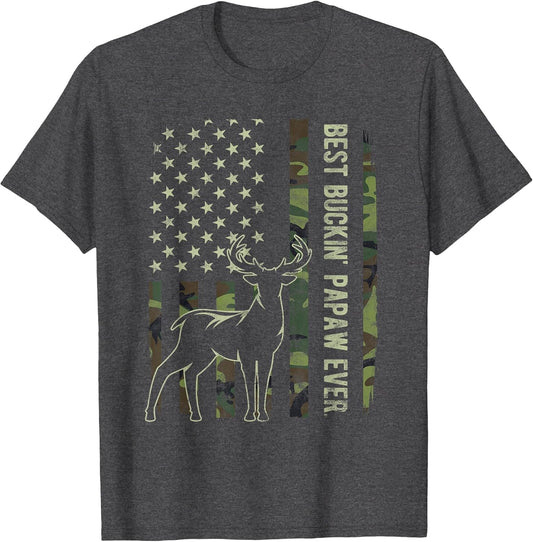 Best Buckin' Papaw Camo American Flag Deer Hunting Gift