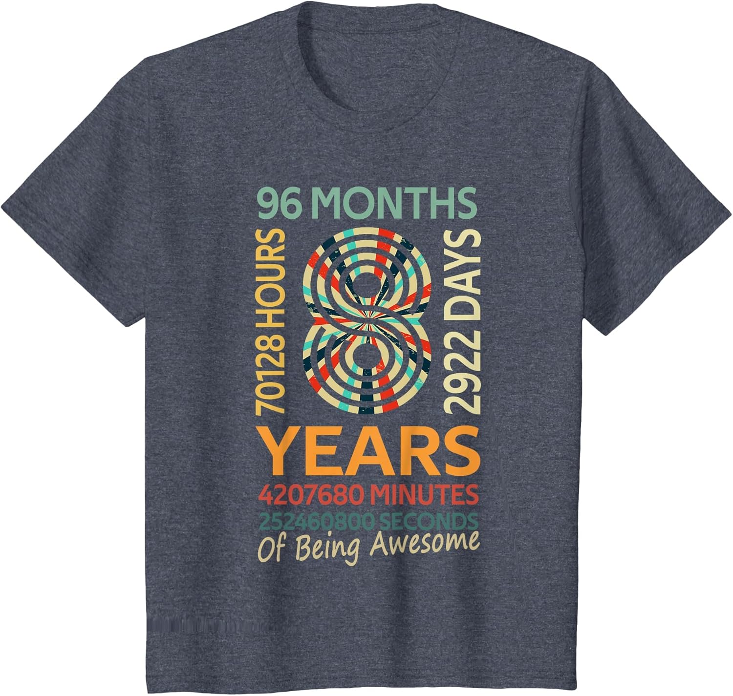 8th Birthday 8 Years Old Vintage Retro 96 Months