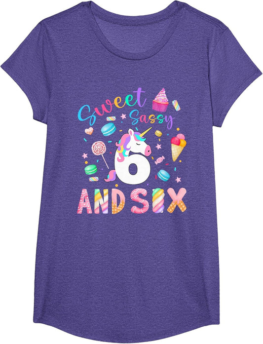 Kids 6th Birthday Girl Sweet Sassy & 6 Magical Unicorn Bday