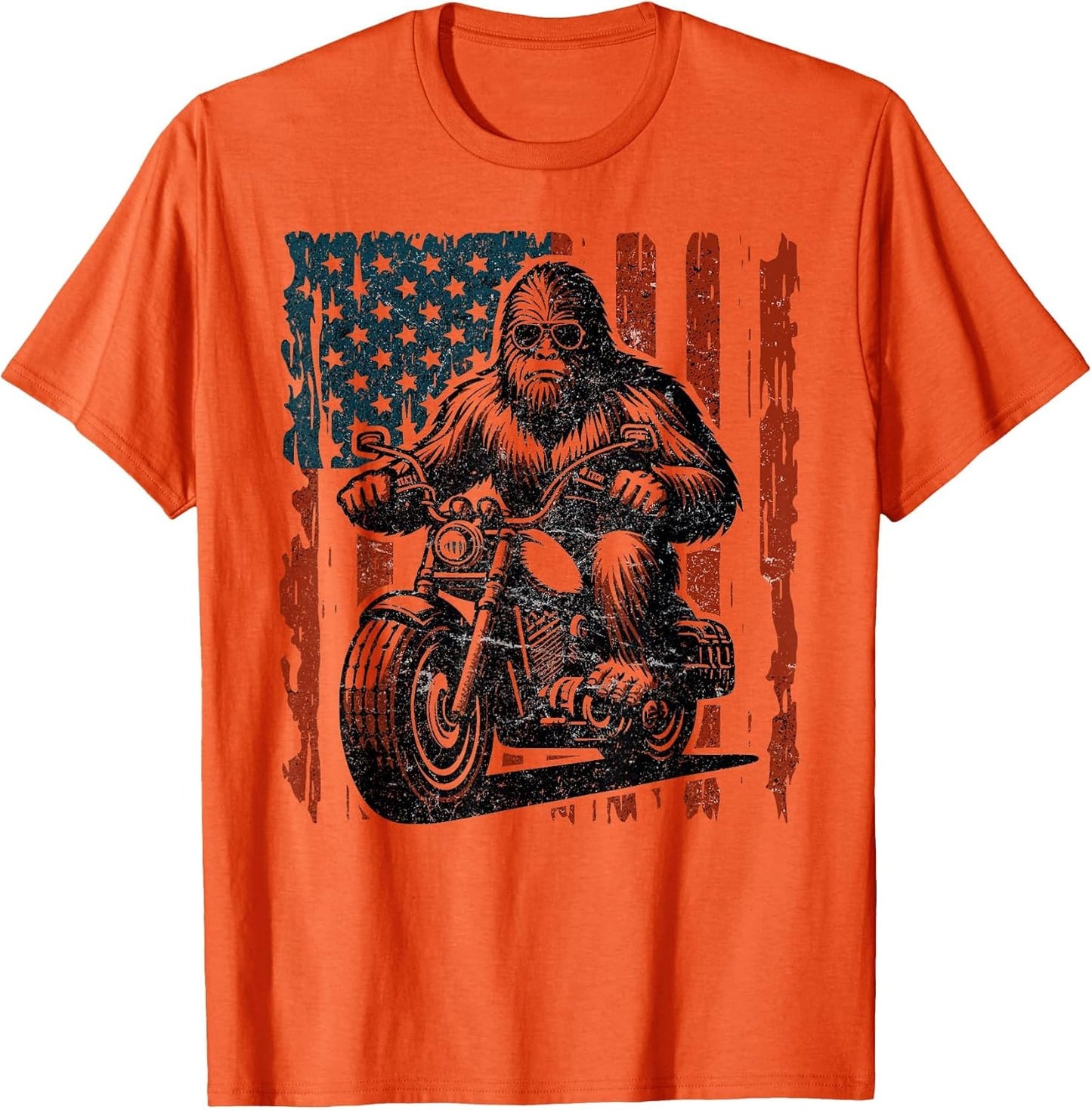 Bigfoot Motorcycle Lovers American Flag Motorcycle Rider