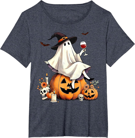Witch Ghost Wine Drinking Pumpkin Halloween Spooky Season