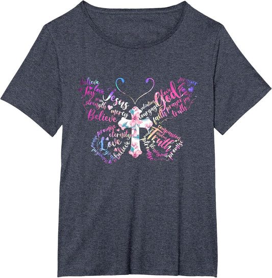 Butterfly Prayer Jesus Christian Cross Floral Pattern
