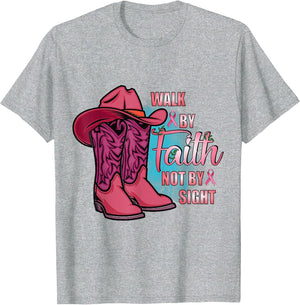 Walk by Faith Not by Sight Awareness Breast Cancer Boot Pink