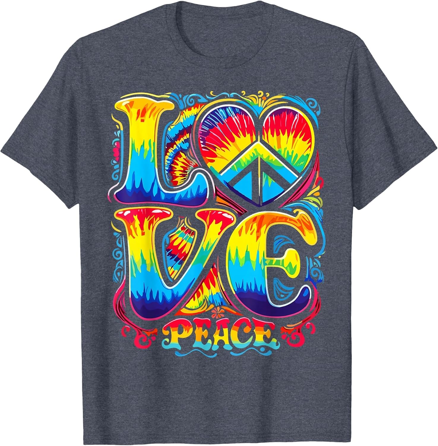 Hippie Peace Sign Tie Dye Heart Groovy