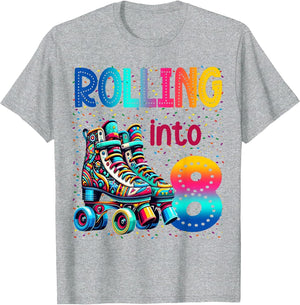 Rolling Into 8 Years Old Roller Skating 8th Birthday Kids