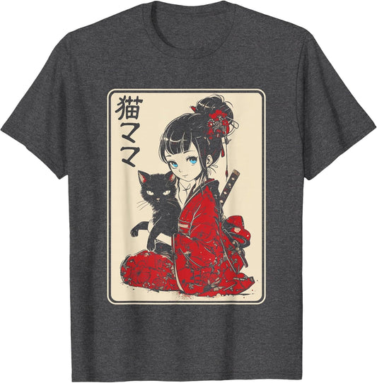 Japanese Gothic Kawaii Anime Samurai Cat Mom Woman Girls