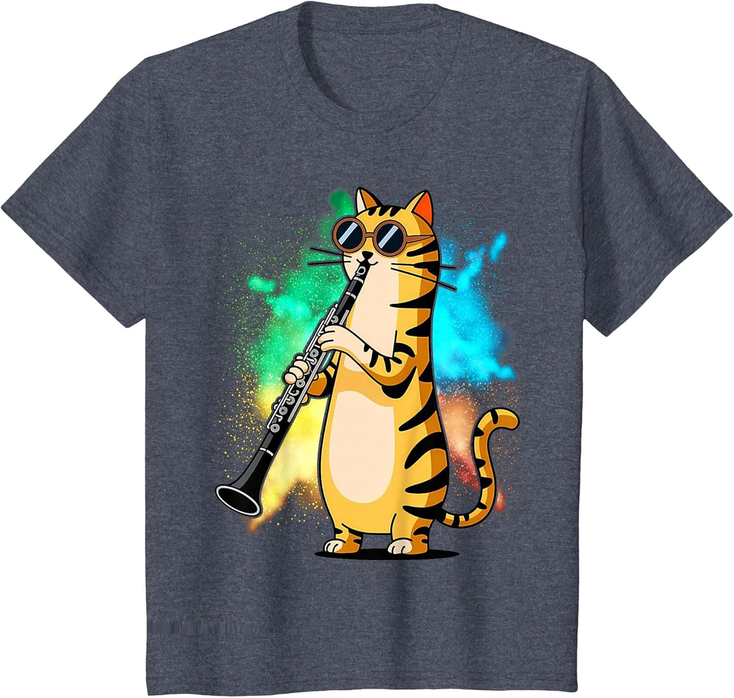 Cool Cat Playing The Clarinet Design Hippy Hipster Kitty