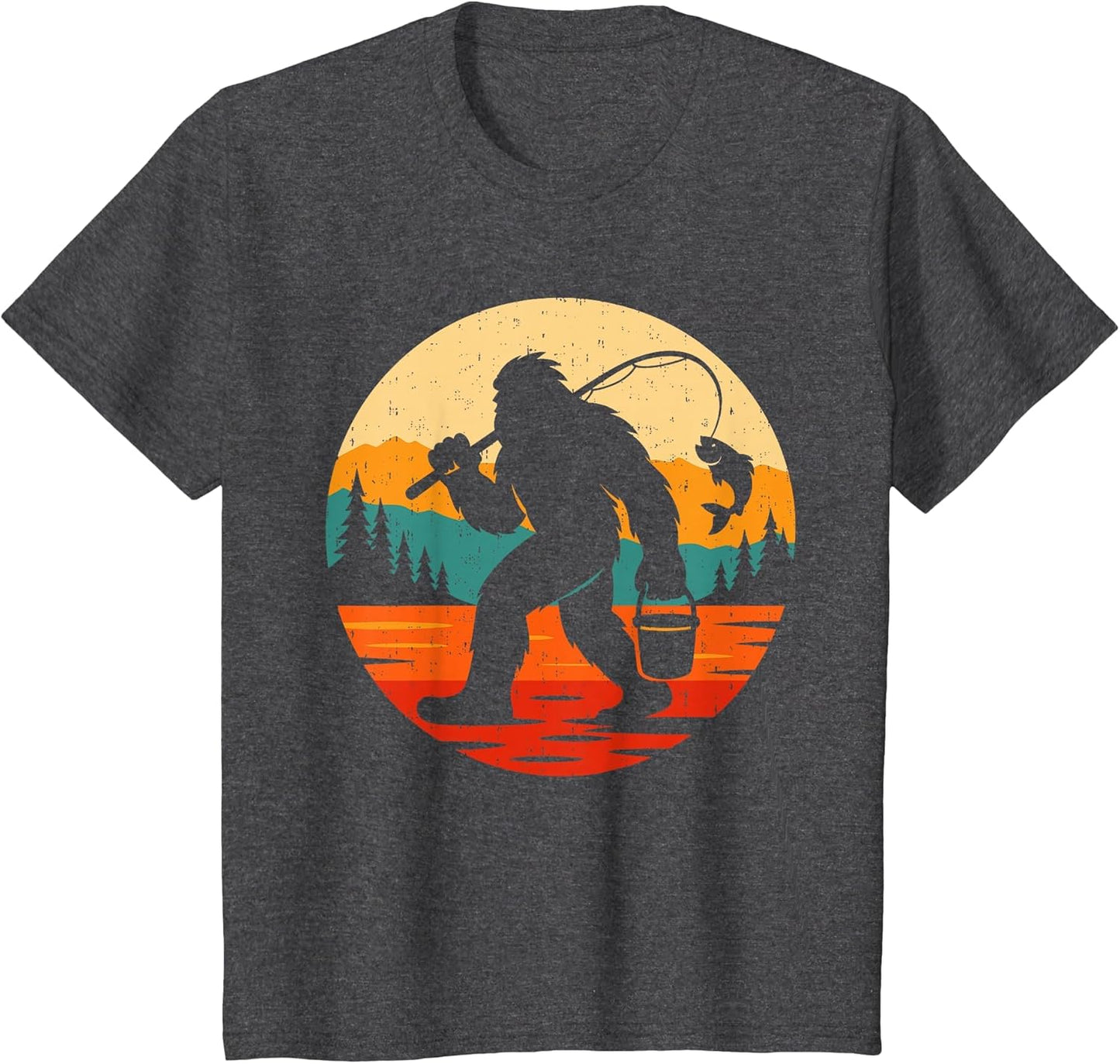 Bigfoot Fishing Funny Retro Sasquatch Fisherman Fish Lovers