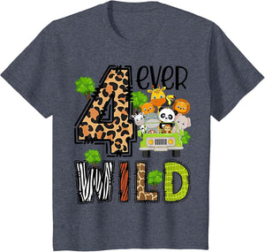 Kids Four Ever Wild 4 Year Old 4th Birthday Young Safari Zoo Bday
