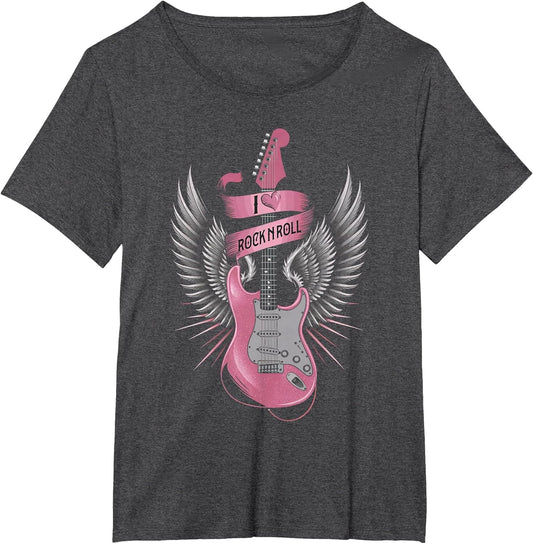 I Love Rock and Roll Pink Guitar Angel Wings Vintage