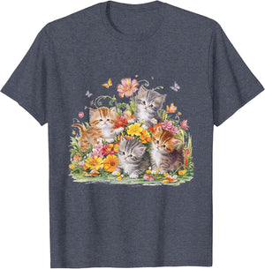 Floral Vintage Aesthetic Painted Kittens and Pressed Flower