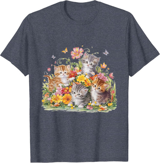 Floral Vintage Aesthetic Painted Kittens and Pressed Flower