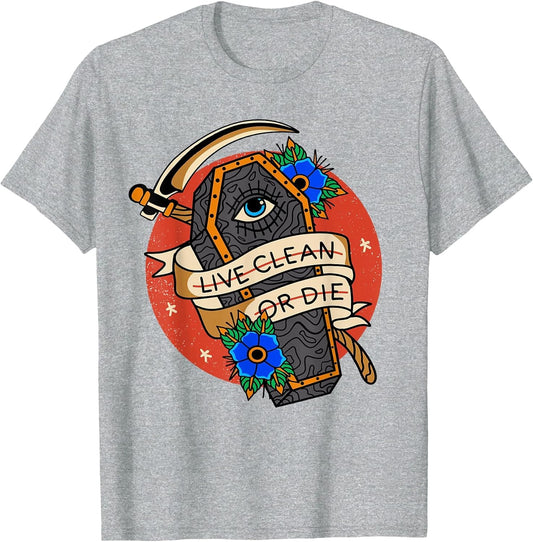 Live Clean or Die Addiction Recovery Funny AA Sober 12 Steps
