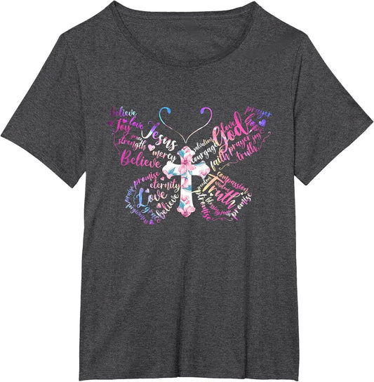 Butterfly Prayer Jesus Christian Cross Floral Pattern
