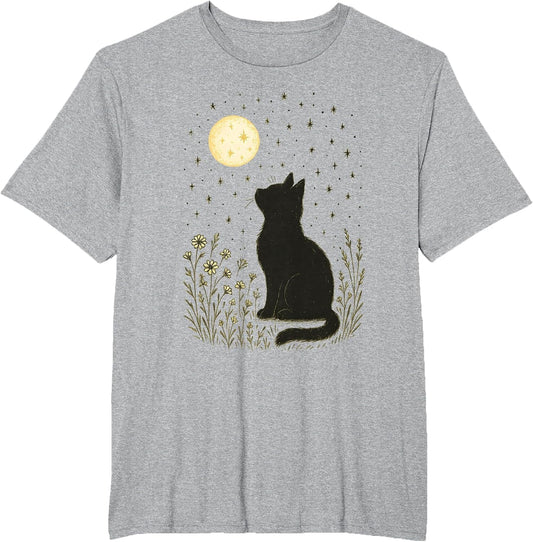 Cottagecore Cat Wildflower Meadow Moon Twinkling Stars