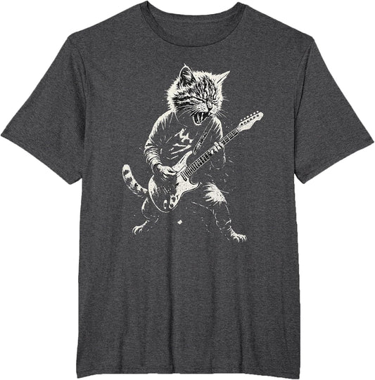 Cat Playing Guitar Rock Music Band Cool Graphic Vintage
