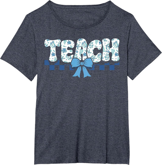Teach Teacher Coquette Toile Blue Bow Floral Back to School