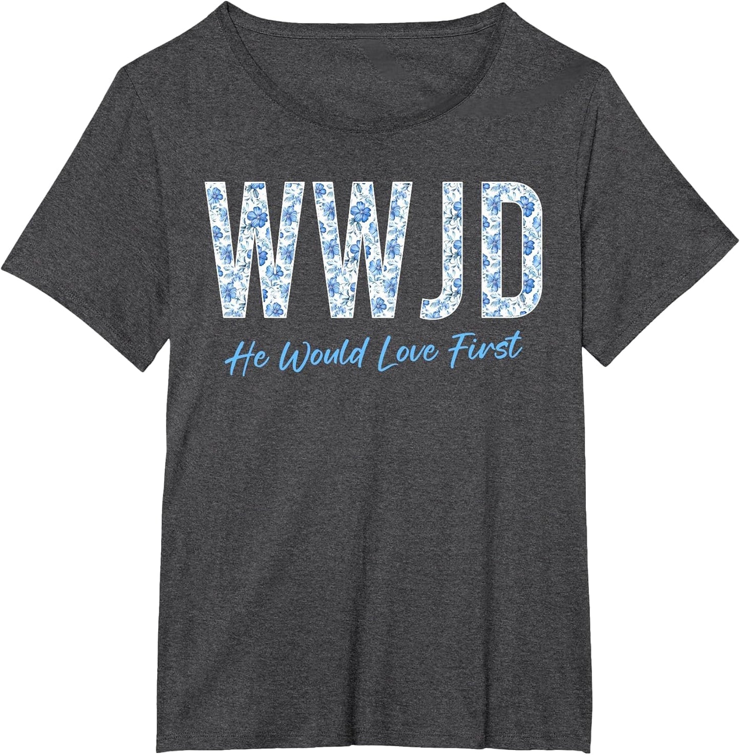 WWJD Christian Faith Believer Blue Floral Graphic