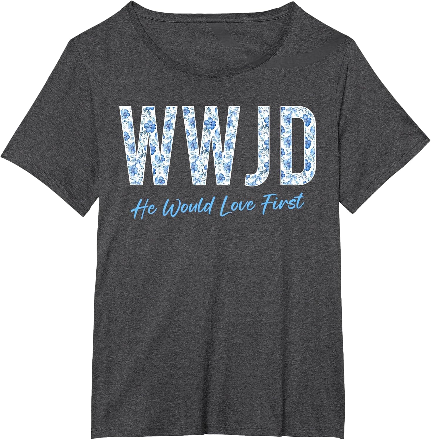 WWJD Christian Faith Believer Blue Floral Graphic