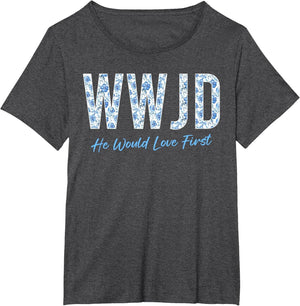 WWJD Christian Faith Believer Blue Floral Graphic
