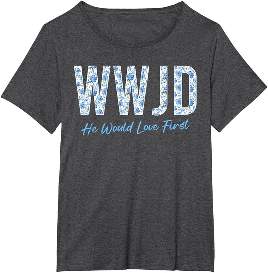 WWJD Christian Faith Believer Blue Floral Graphic