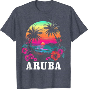 Aruba Vintage Souvenir Hibiscus Flowers Surfer Beach