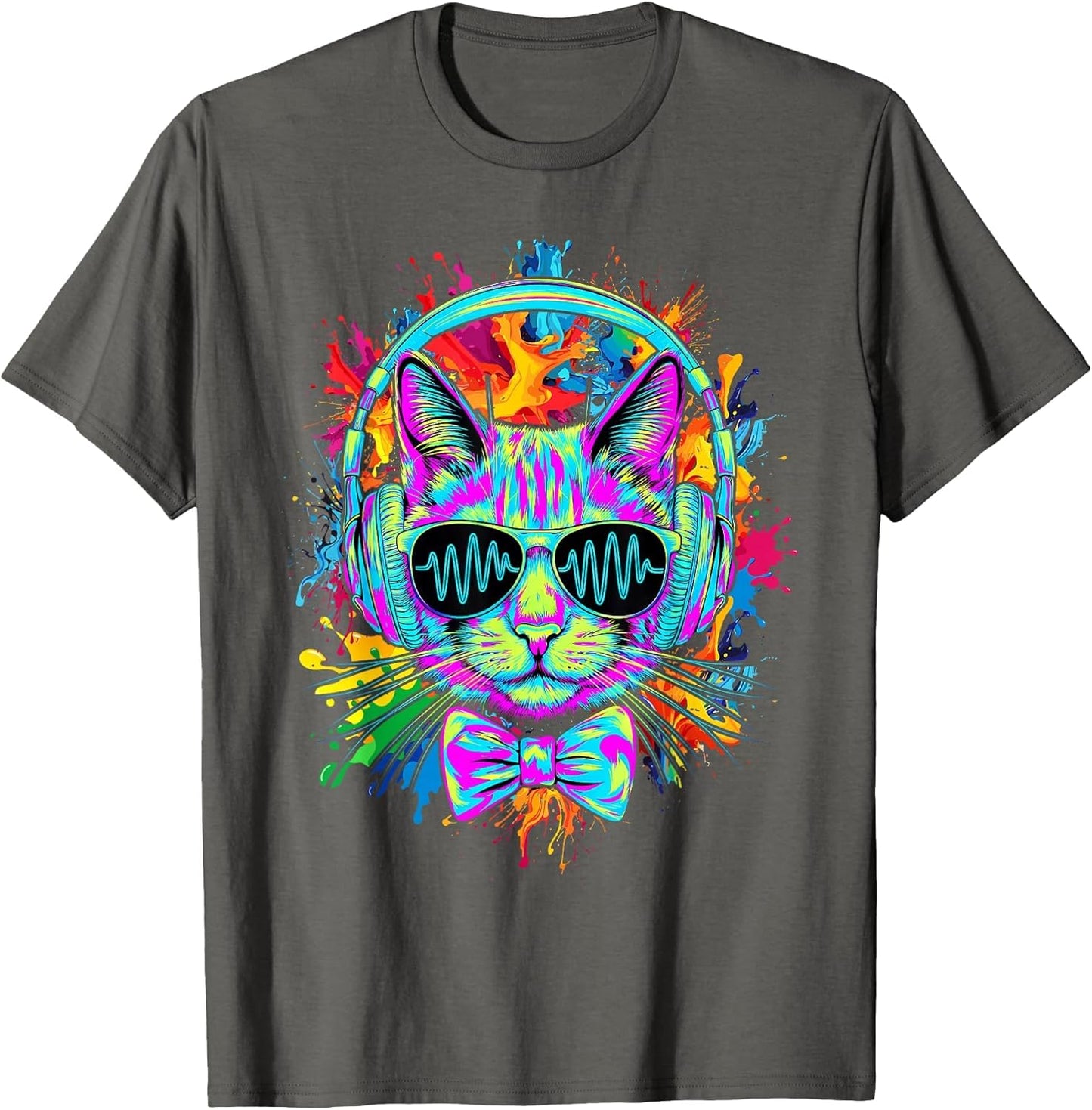 Funny Kitten Colourful Rainbow Rave Music DJ Cat