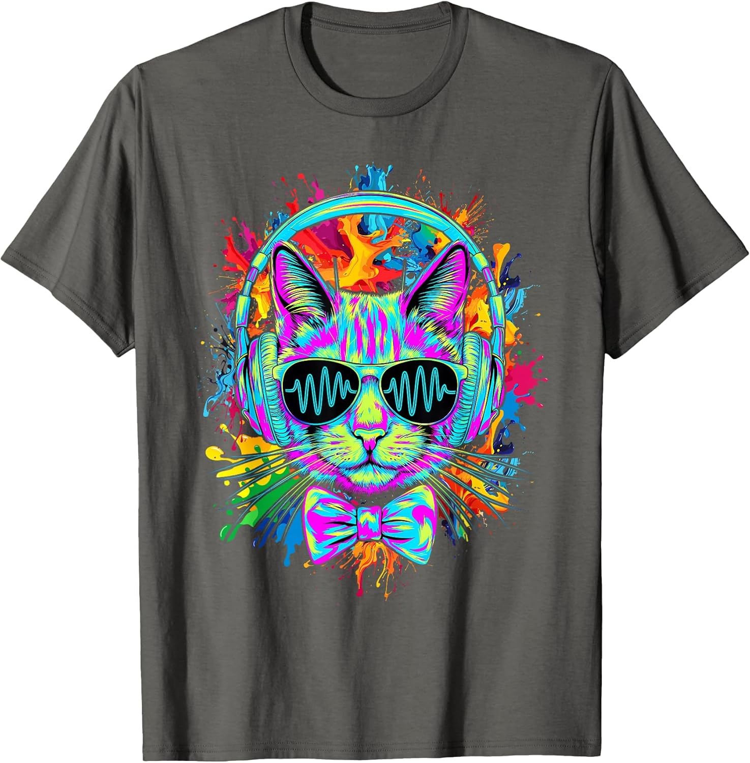 Funny Kitten Colourful Rainbow Rave Music DJ Cat