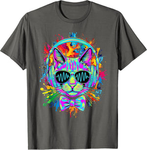 Funny Kitten Colourful Rainbow Rave Music DJ Cat