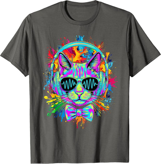 Funny Kitten Colourful Rainbow Rave Music DJ Cat