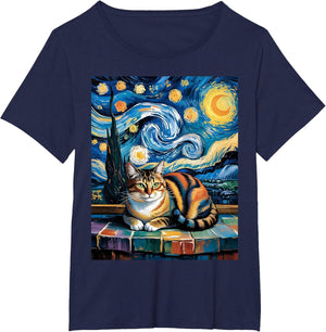Cat Starry Night Graphic Art Cat Lover Van Gogh Painting Cat