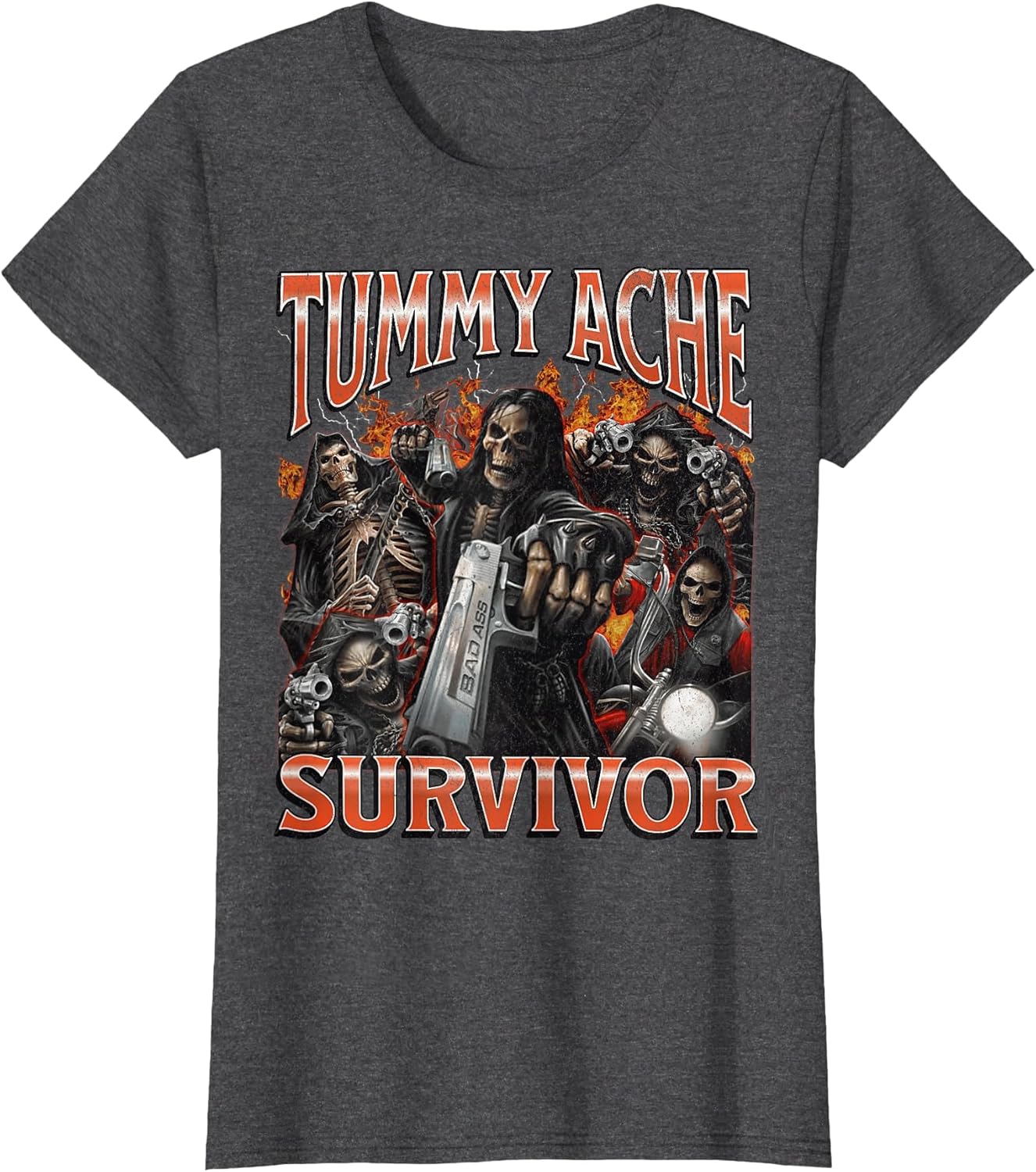 Tummy Ache Survivor Funny Hard Skeleton Meme Bootleg Graphic