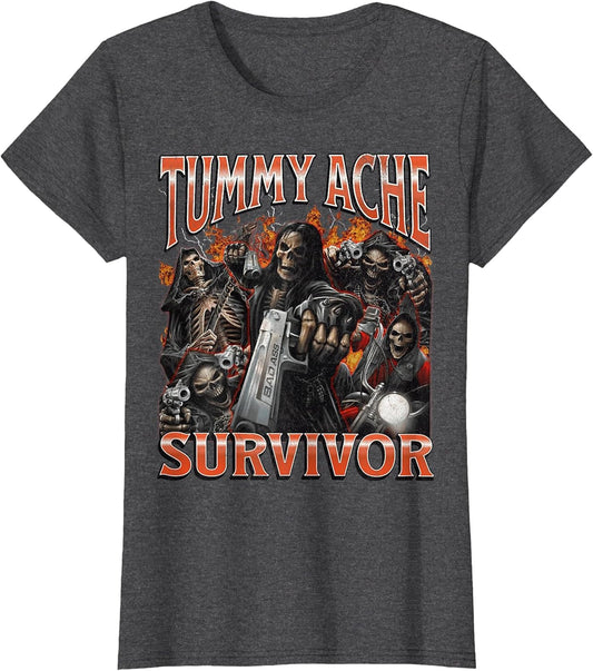 Tummy Ache Survivor Funny Hard Skeleton Meme Bootleg Graphic