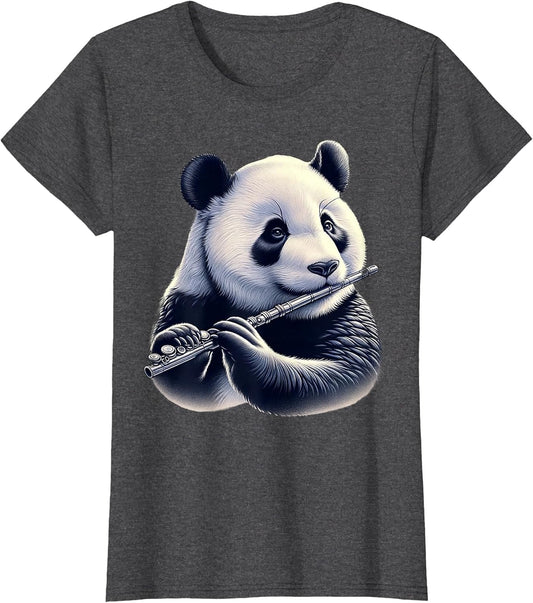 Cute Panda Bear Playing Flute Musician Music