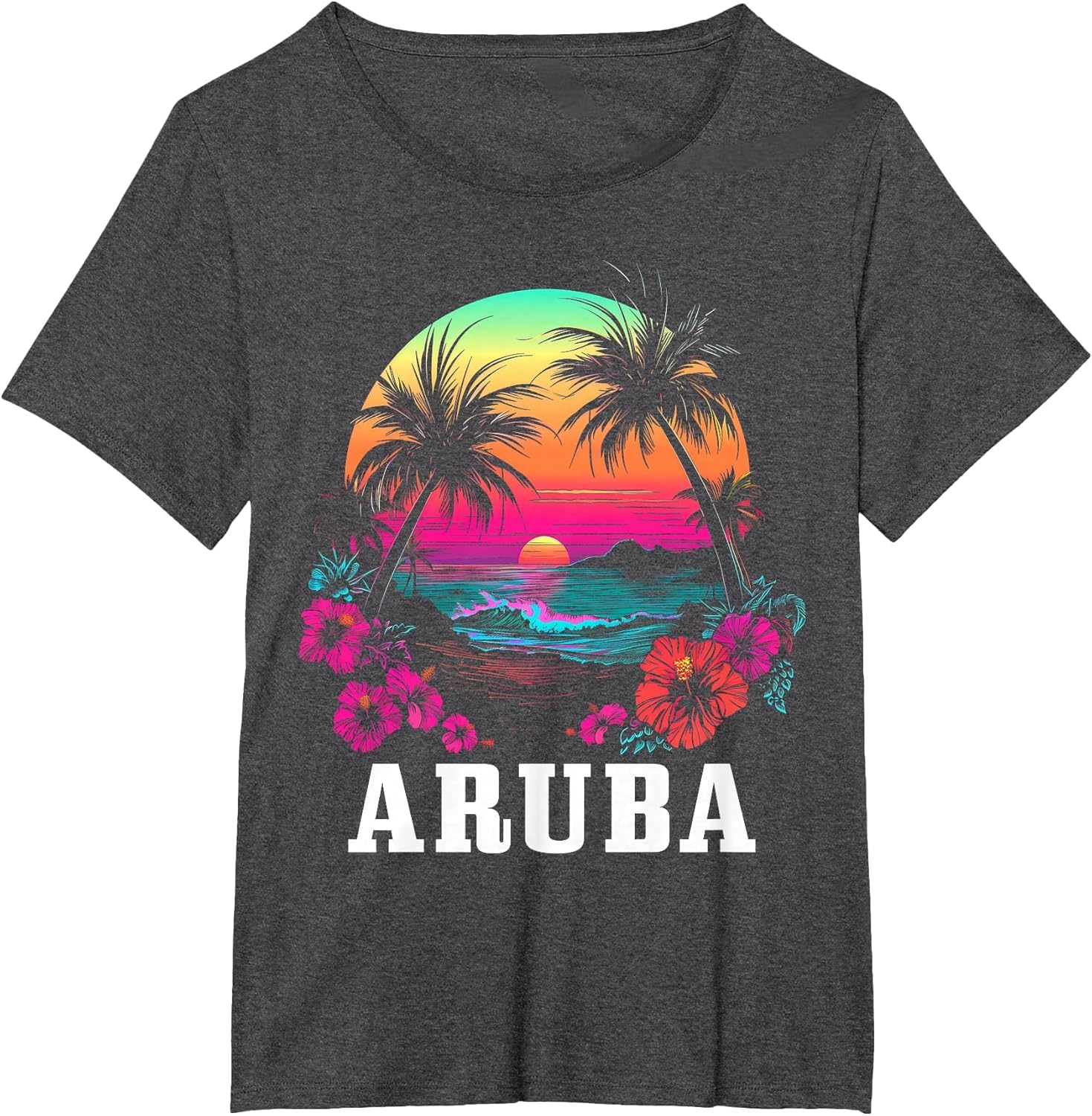 Aruba Vintage Souvenir Hibiscus Flowers Surfer Beach